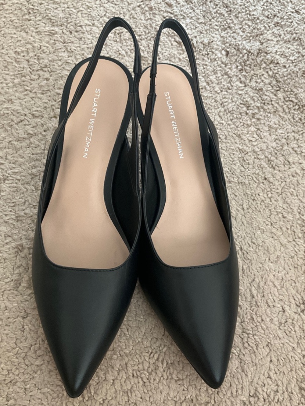 Stuart Weitzman Black Leather Pointed-Toe Slingback Pump - Picture 4 of 8